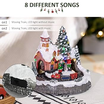 HOMCOM Animated Christmas Village Decoration, Pre-Lit